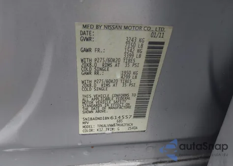 2011 Nissan Armada Platinum из США, поврежденный, VIN 5N1BA0ND1BN614557